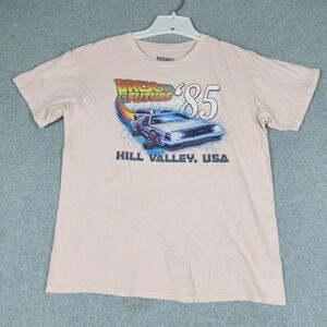 Back to the Future T-Shirt Mens Medium Pink 85 Hill Valley DeLorean Graphic Tee